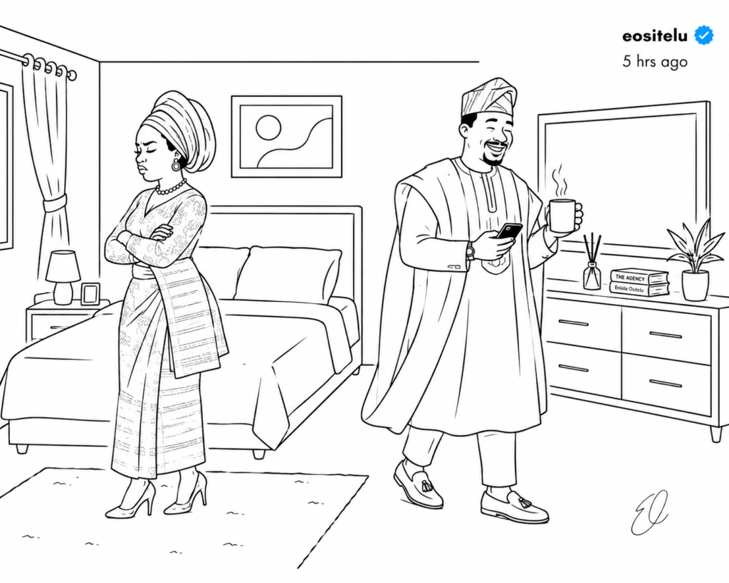 Man is jolly happy with no idea his wife is mad at him.